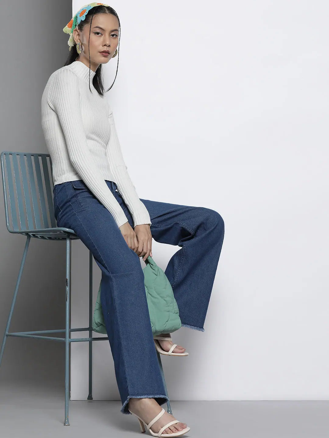 White Ribbed High Neck Sweater | Women's Western Wear