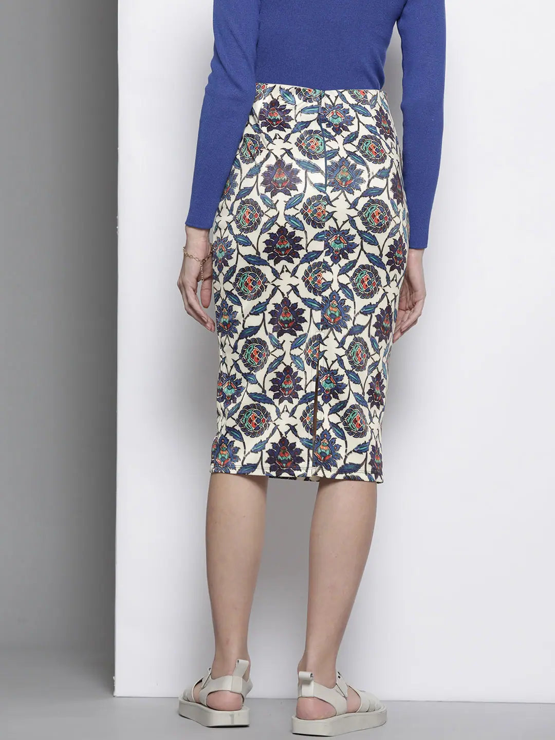 Navy Ethnic Print Pencil Skirt | Women's Western Wear