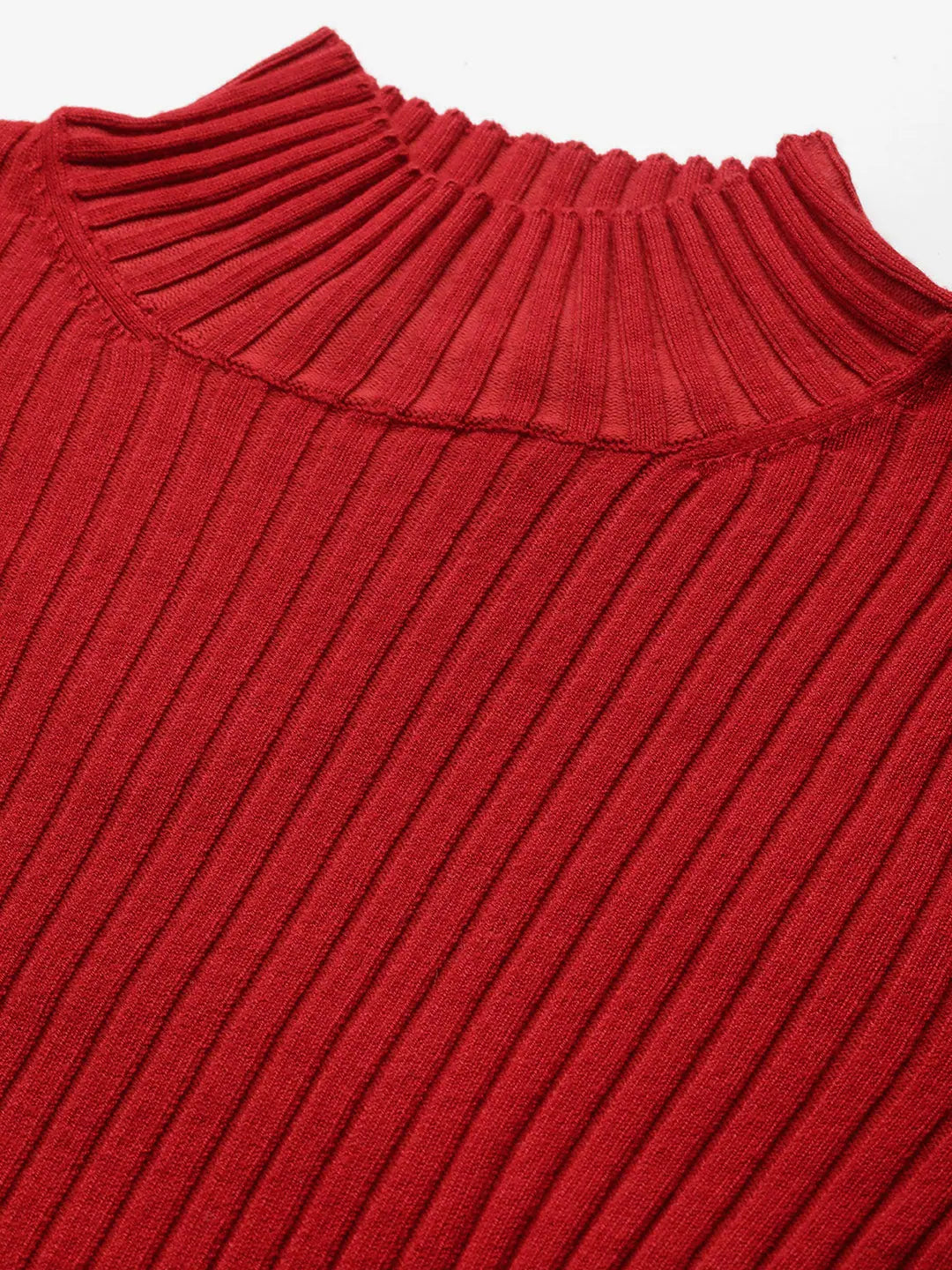 Red Ribbed High Neck Sweater | Women's Western Clot | Best Seller