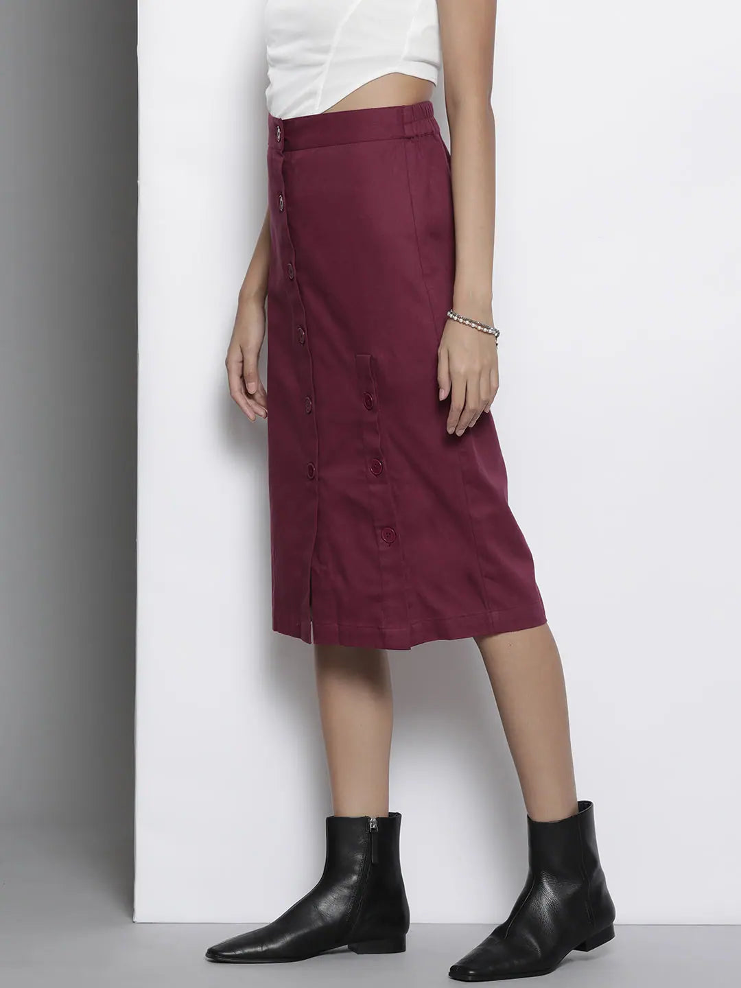 Burgundy Pencil Skirt - Western Outfits for Women