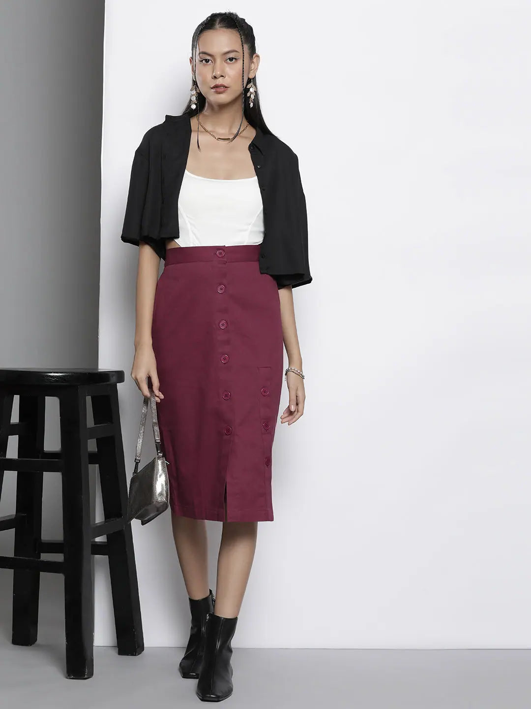 Burgundy Pencil Skirt - Western Outfits for Women