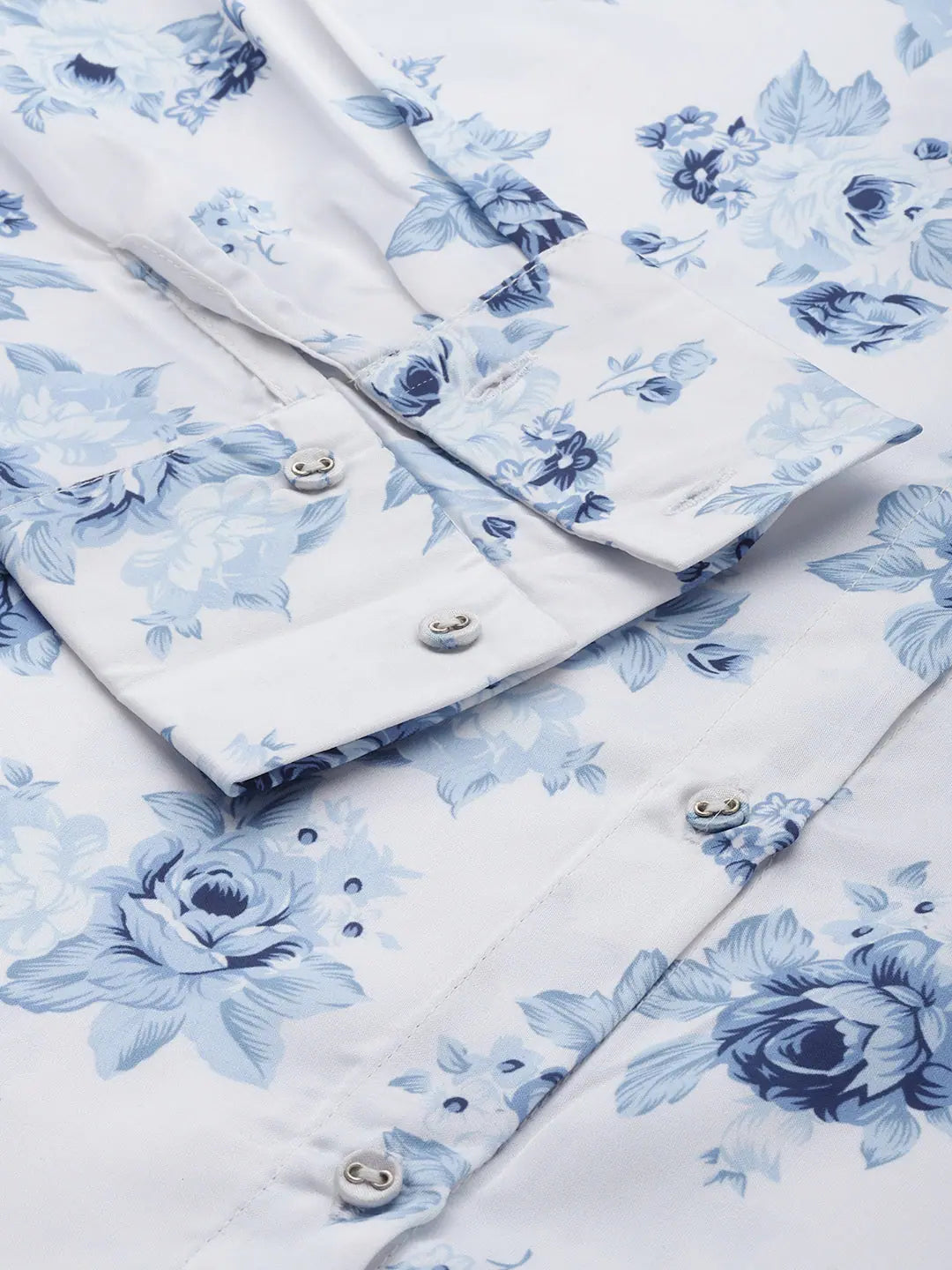 Women's Blue Floral Satin Shirt | Printed Polyester Top