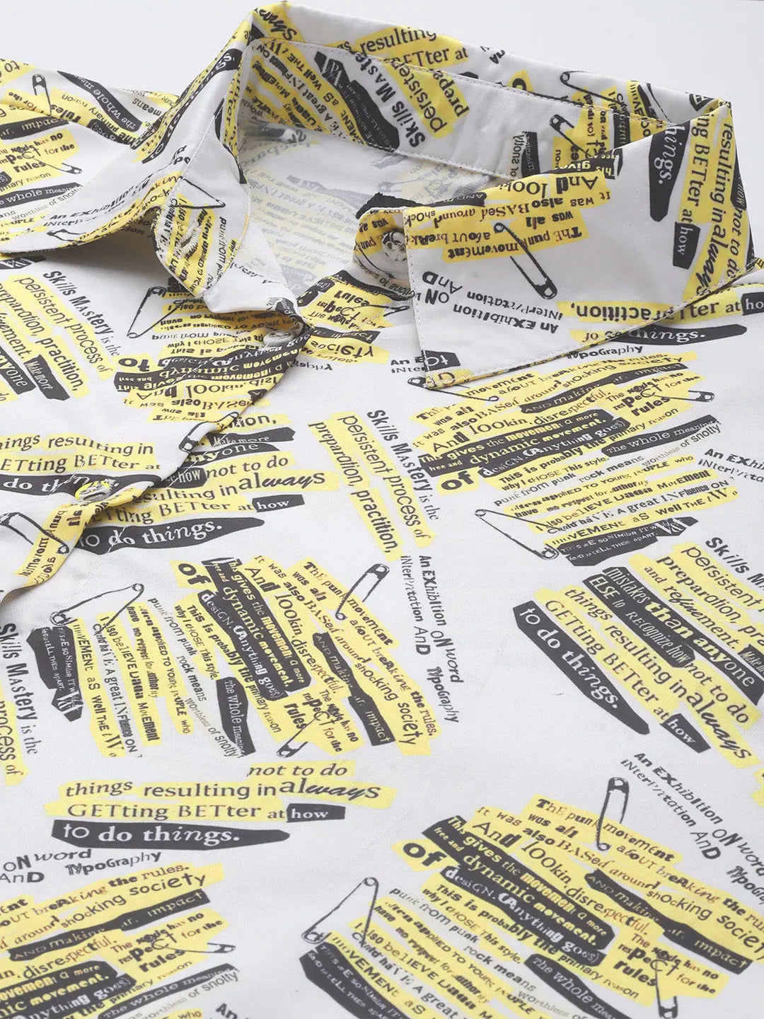 White Newspaper Print Satin Shirt - Women's Festive Lehenga Look