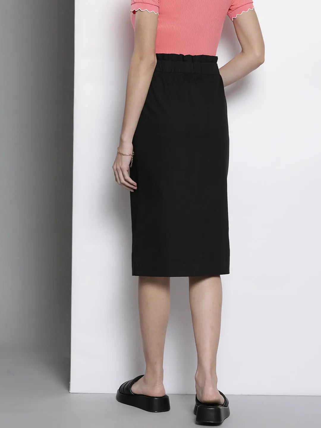 Black Contrast Stitch Twill Pencil Skirt - Women's Western Wear