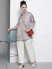 Women Blue Ditsy Floral Satin Shirt