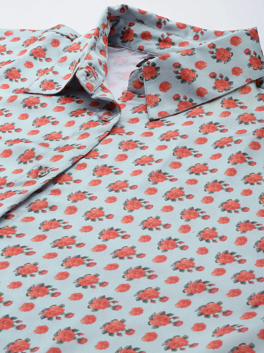 Blue Ditsy Floral Satin Shirt - Women's Lehenga Collection