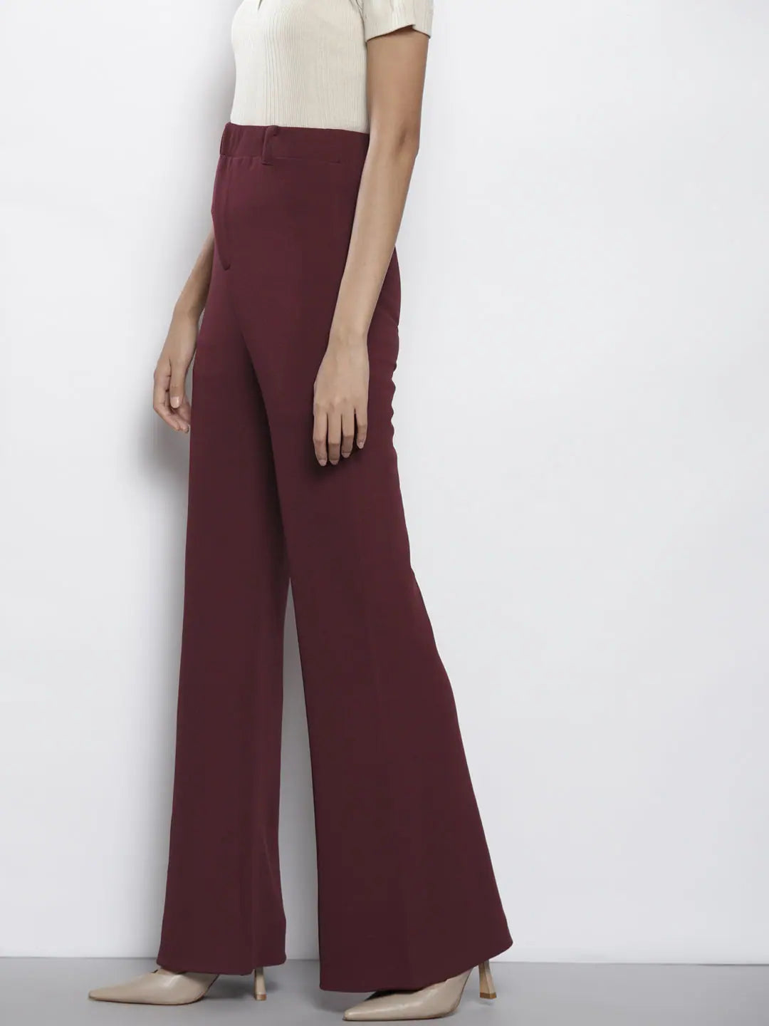 Burgundy Bell Bottom Knitted Pants - Lehenga for Women