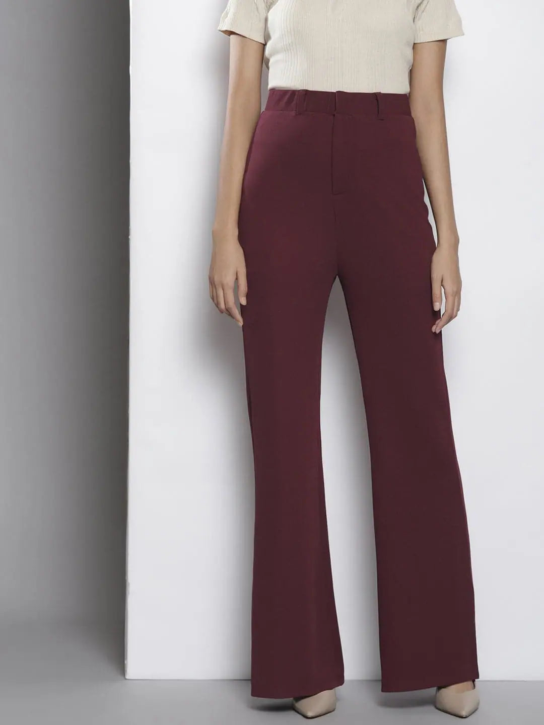Burgundy Bell Bottom Knitted Pants - Lehenga for Women