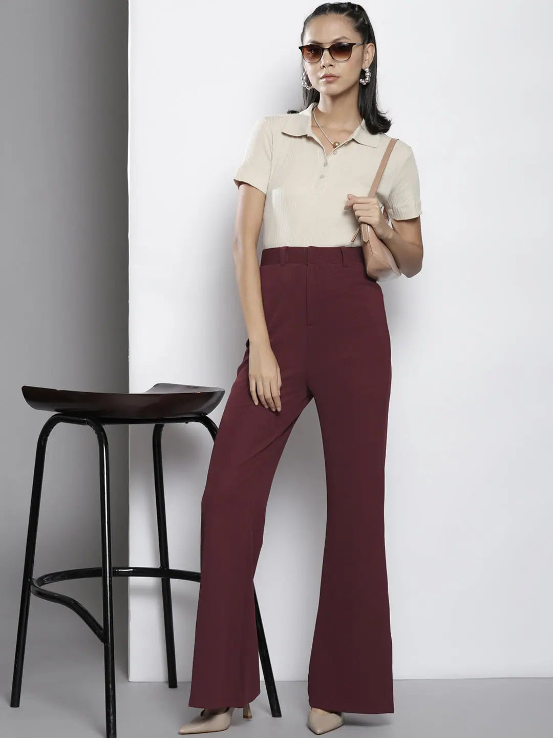 Burgundy Bell Bottom Knitted Pants - Lehenga for Women