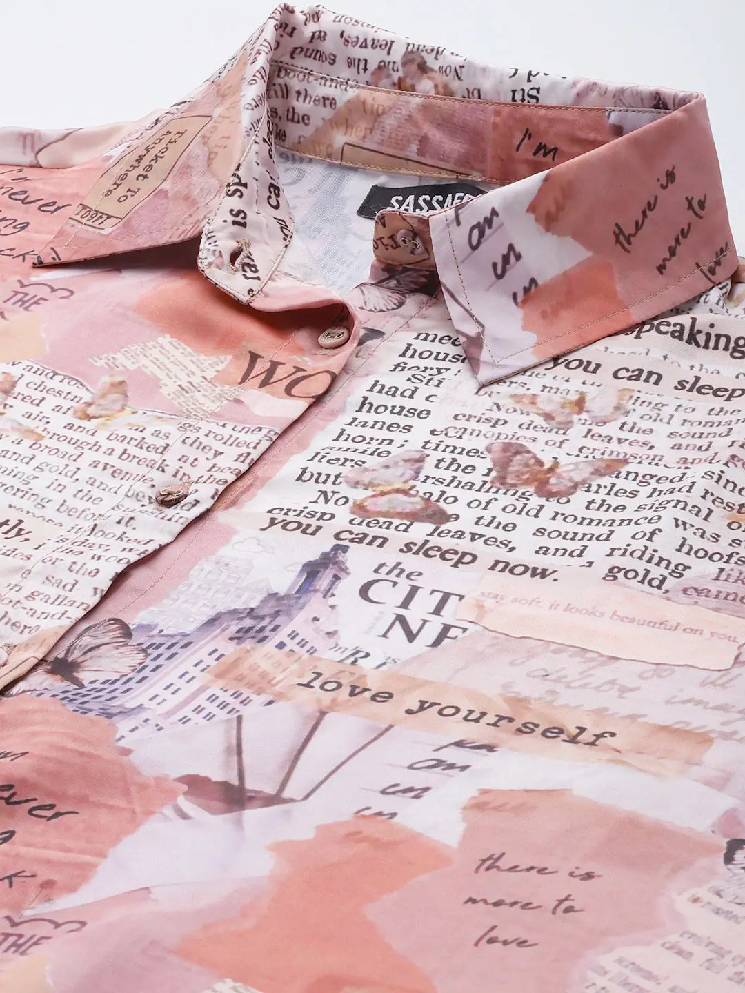 Newspaper Print Satin Shirt - Women's Lehenga & Ethnic Wear