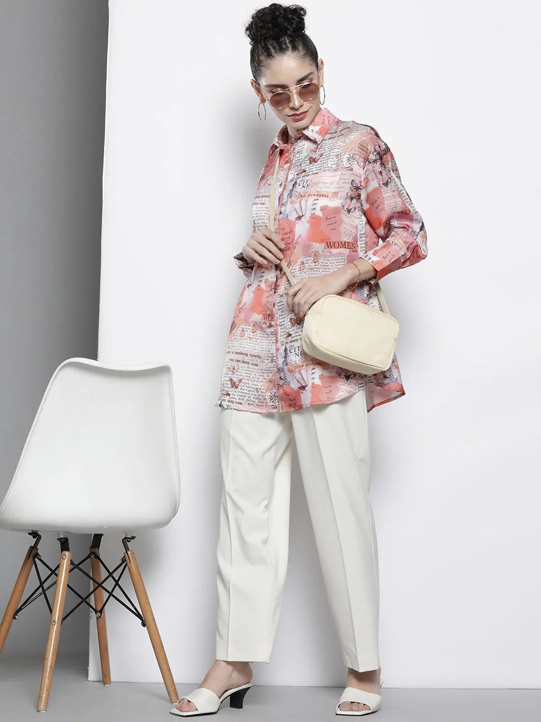 Newspaper Print Satin Shirt - Women's Lehenga & Ethnic Wear