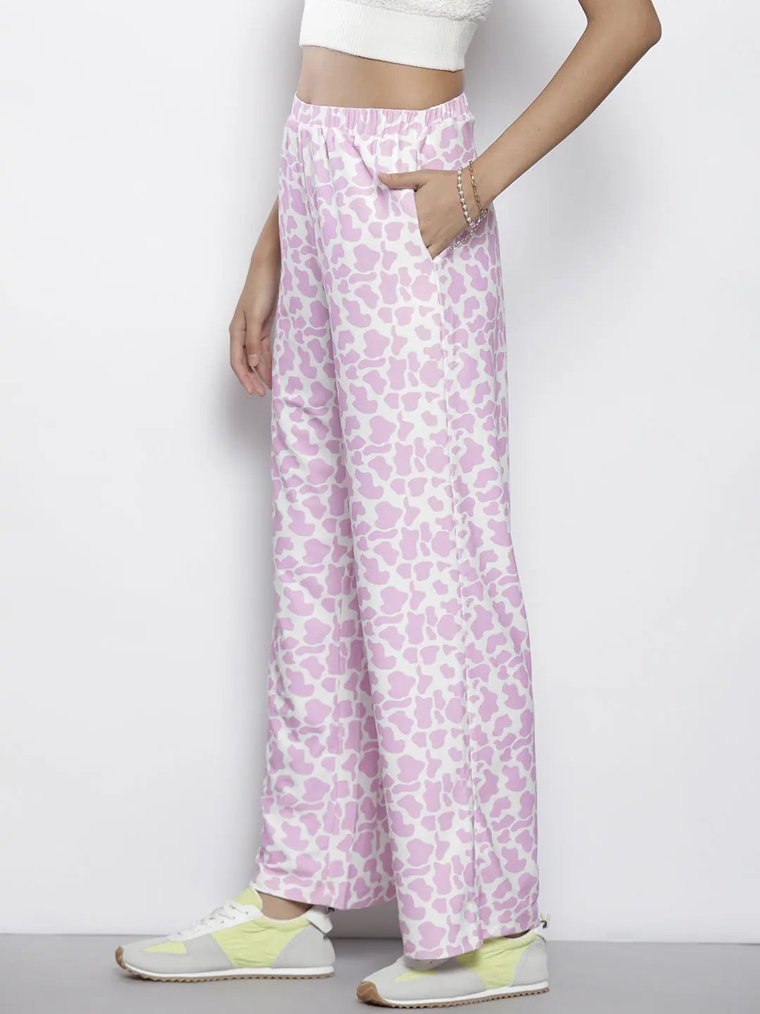 Lavender Cow Print Straight Pants - Women's Western Wear