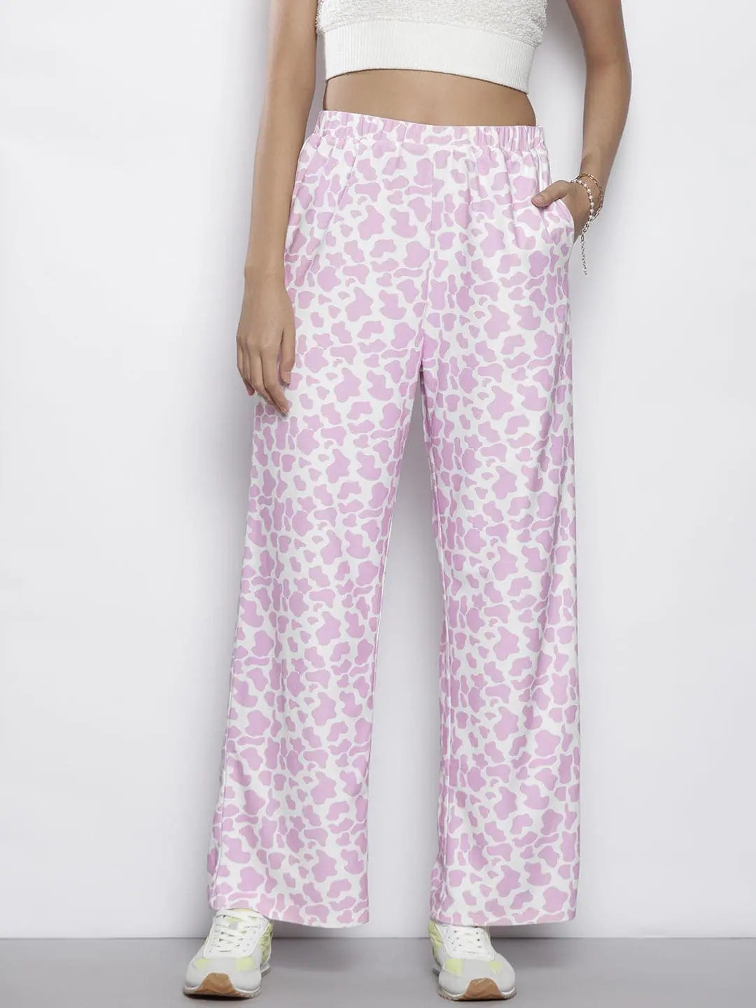 Lavender Cow Print Straight Pants - Women's Western Wear