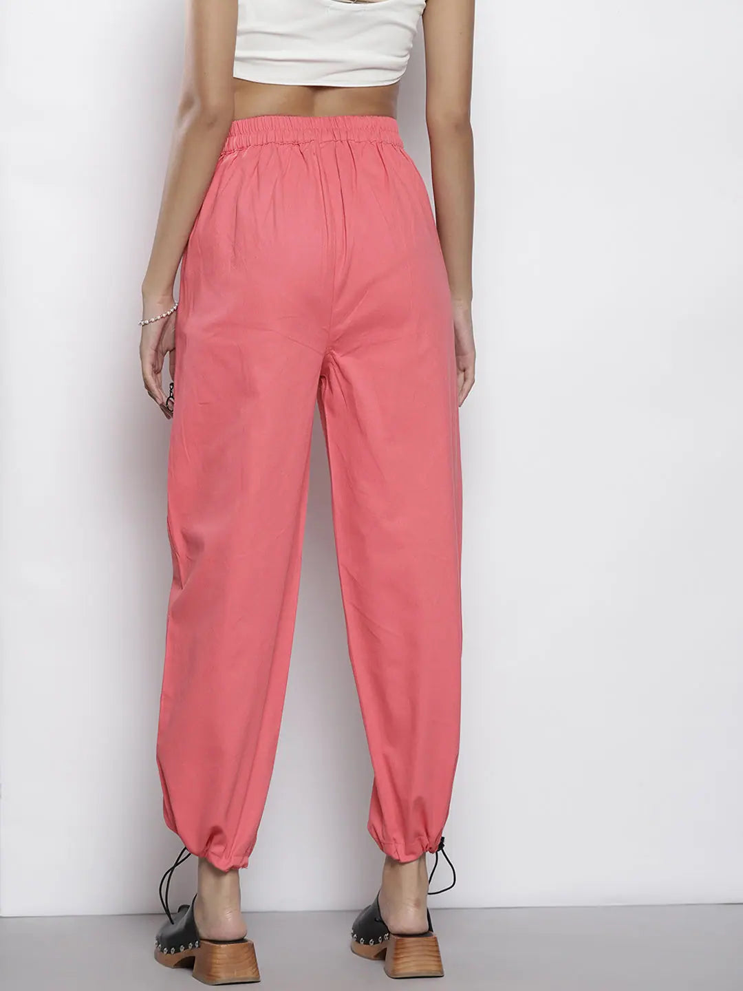 Pink Twill Joggers for Women | Pull Hem Detail