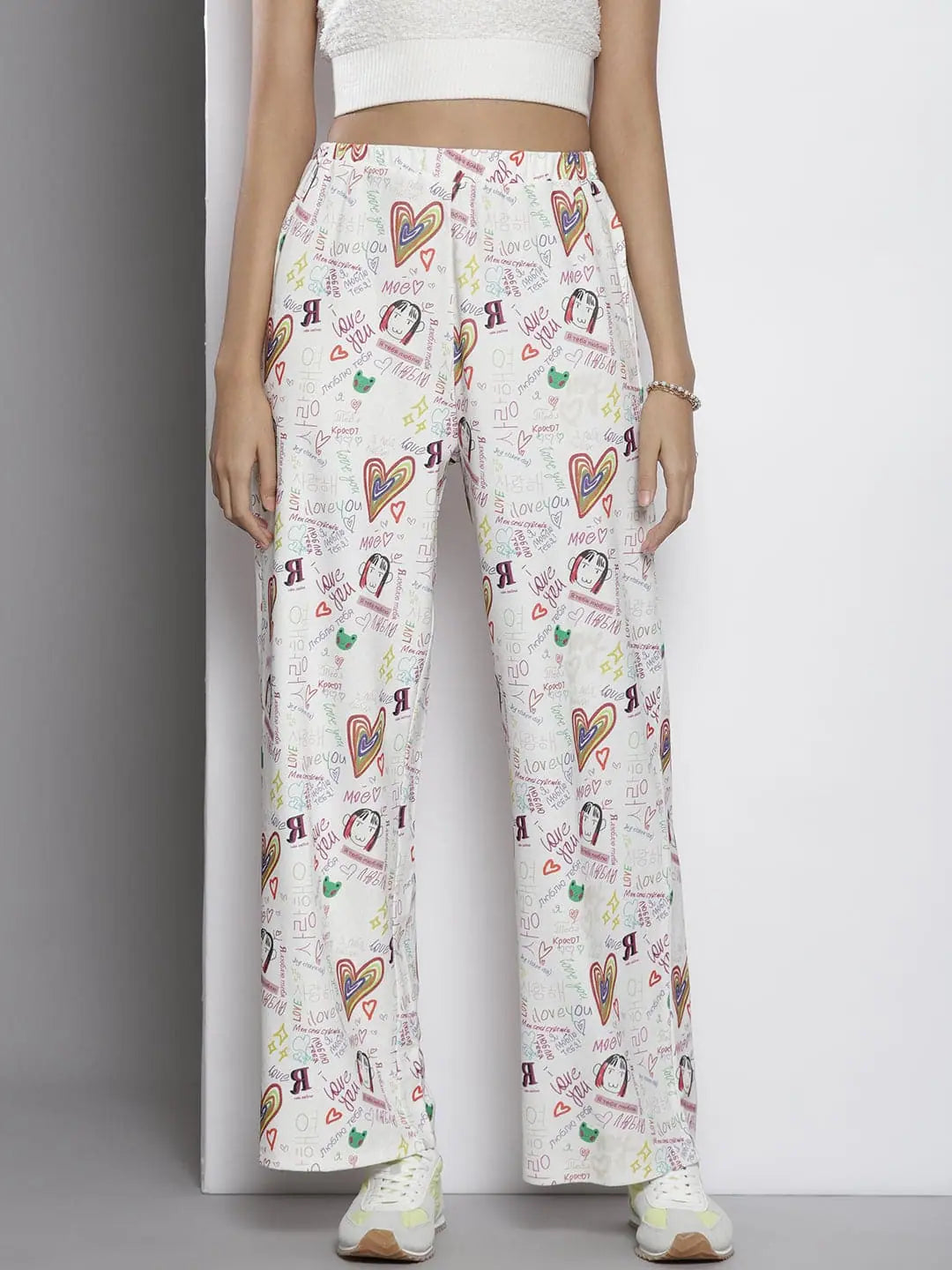 White Text Print Straight Pants | Women's Western Wear