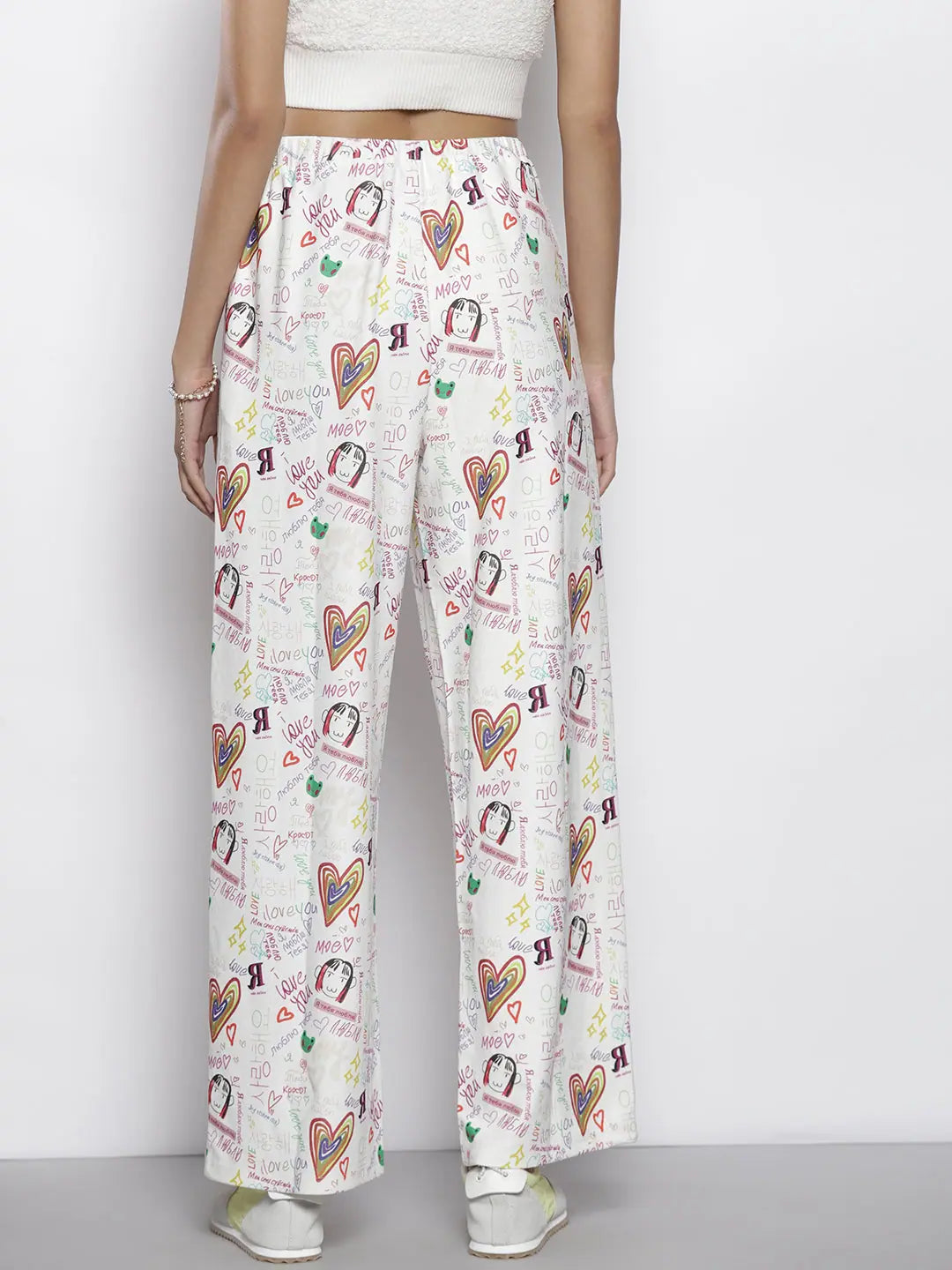 White Text Print Straight Pants | Women's Western Wear