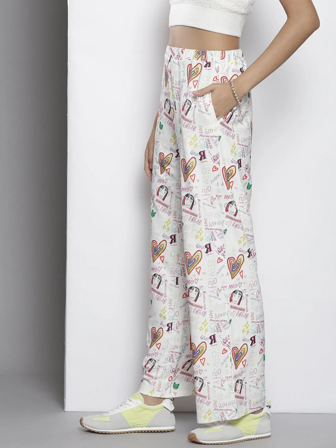 White Text Print Straight Pants | Women's Western Wear