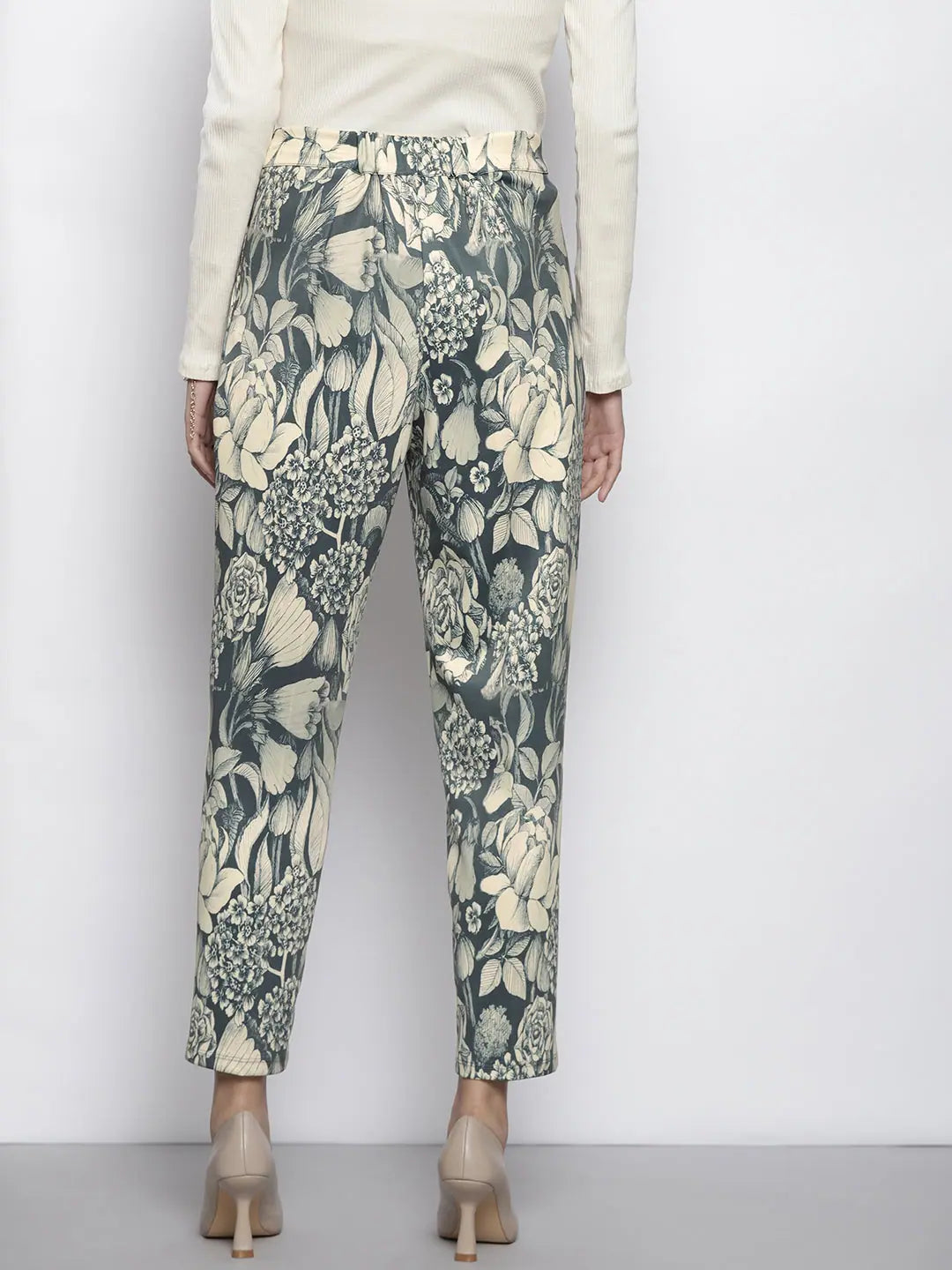 Women Grey Floral Pants | Scuba Straight Comfort Fit