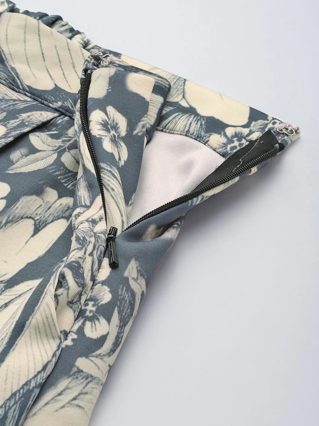 Women Grey Floral Pants | Scuba Straight Comfort Fit