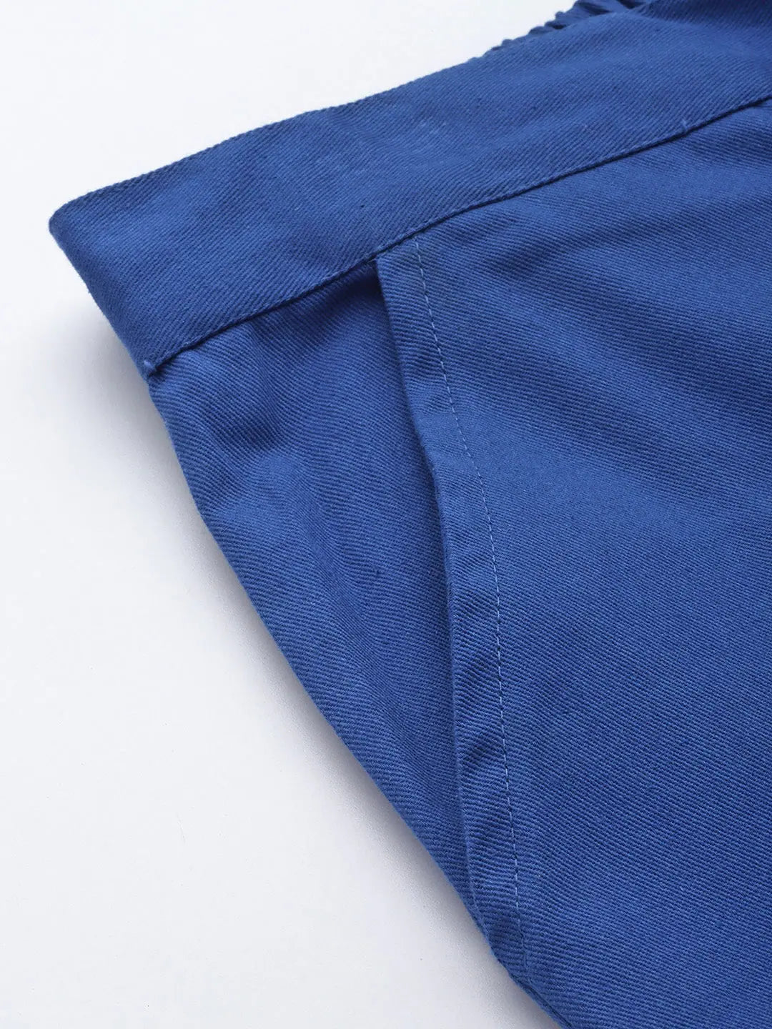 Blue Twill Women's Pants - Side Button Detail & Comfort Fit