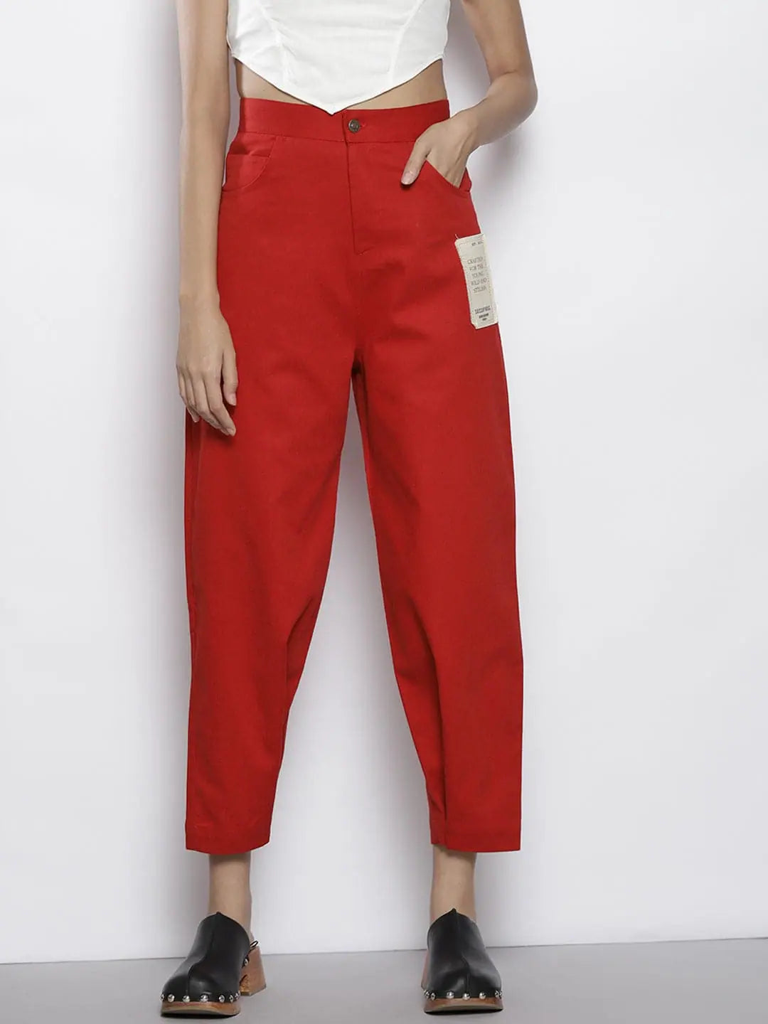 Red Twill Cargo Pants with Patches | Women's Western Wear