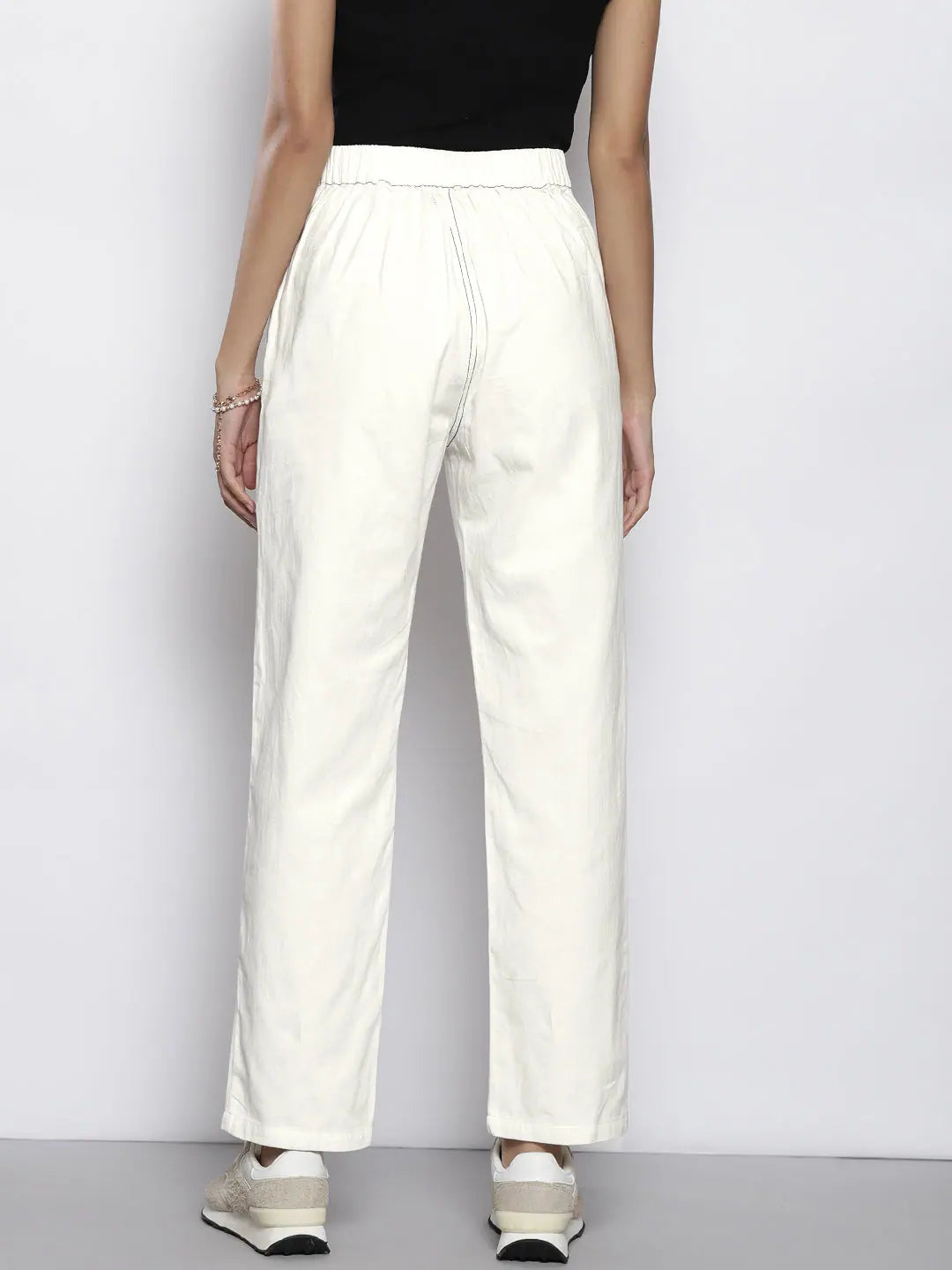 White Twill Straight Pants with Zipper | Women's Clothing