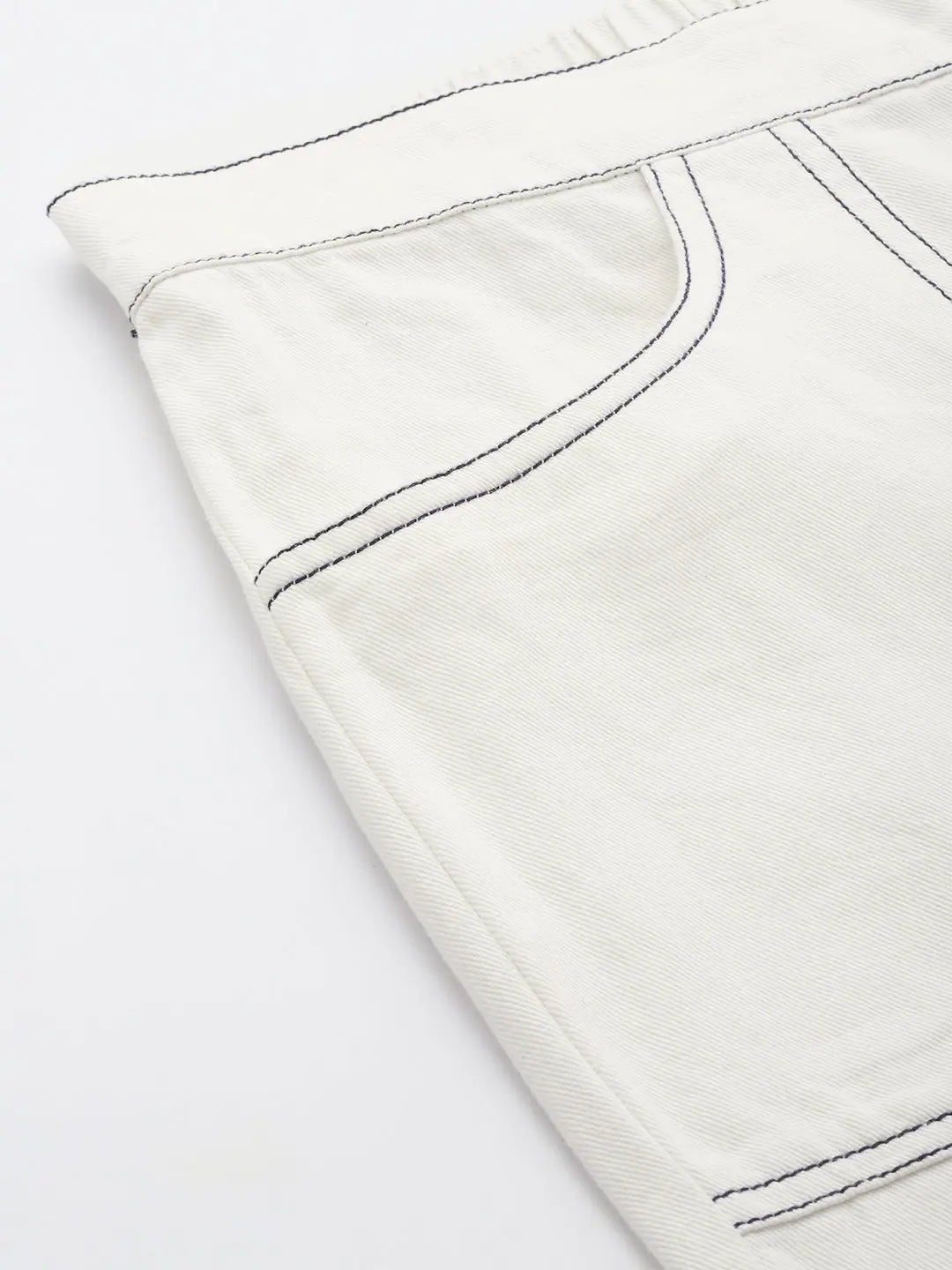 White Twill Straight Pants with Zipper | Women's Clothing
