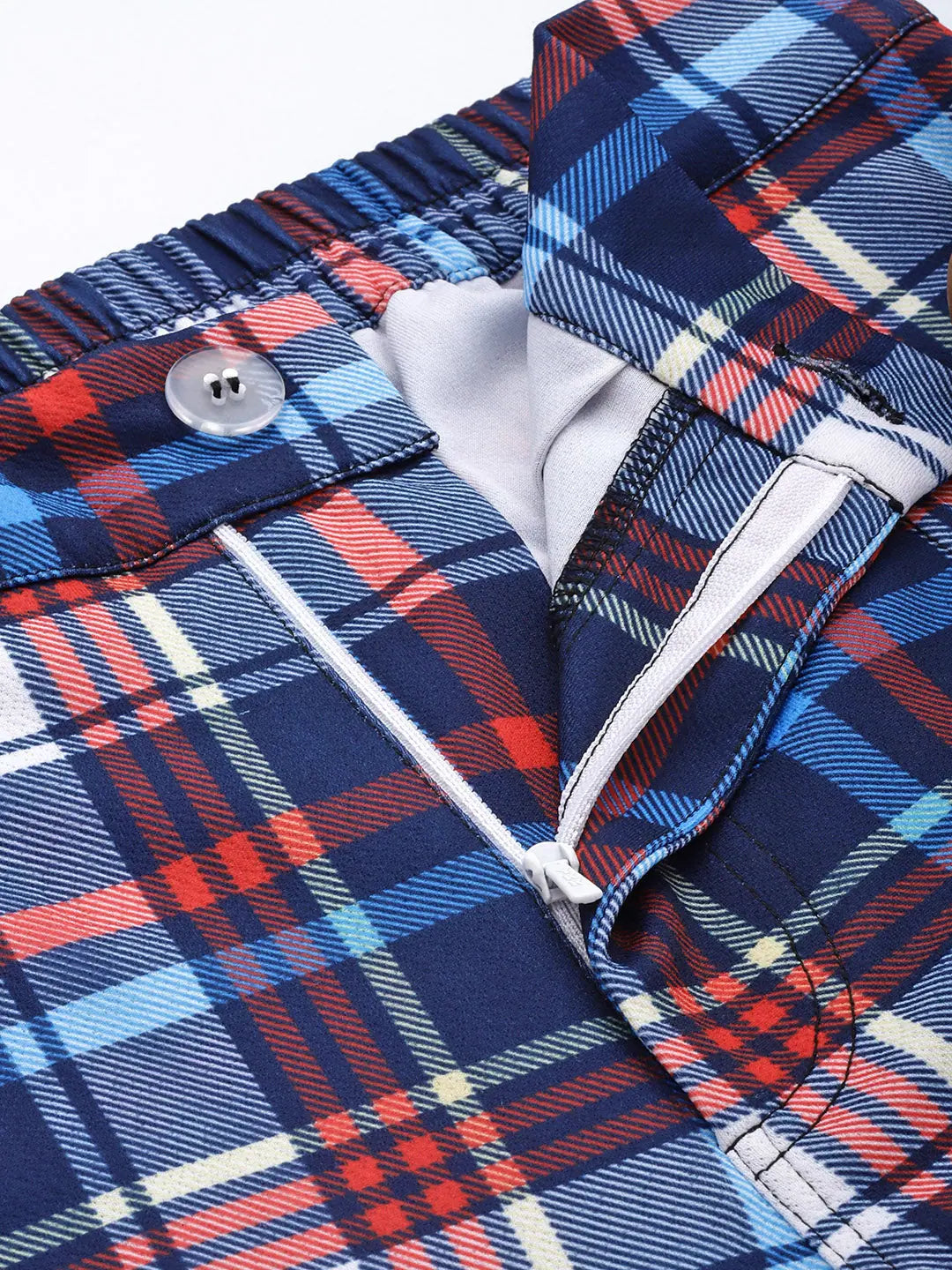 Blue Check Knit Tapered Pants | Western Outfits for Women