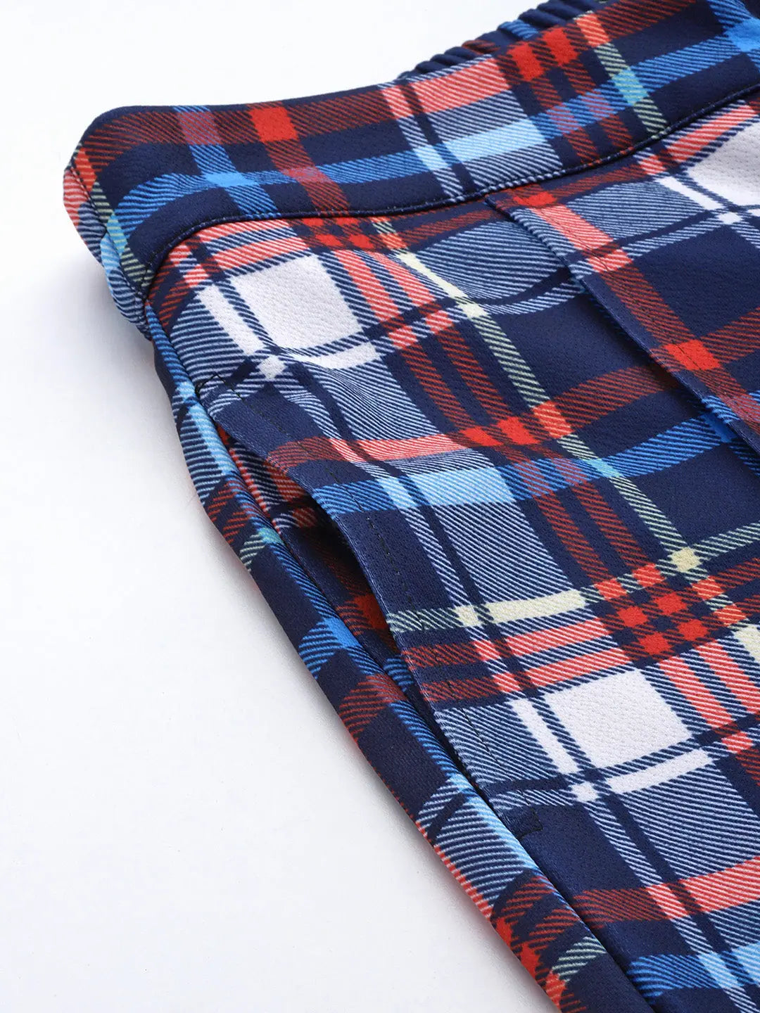 Blue Check Knit Tapered Pants | Western Outfits for Women