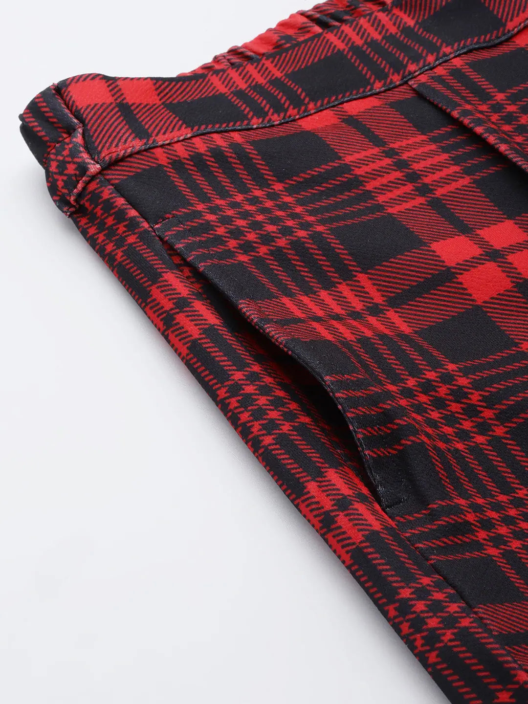 Red Check Knit Tapered Pants | Women's Western Clothing