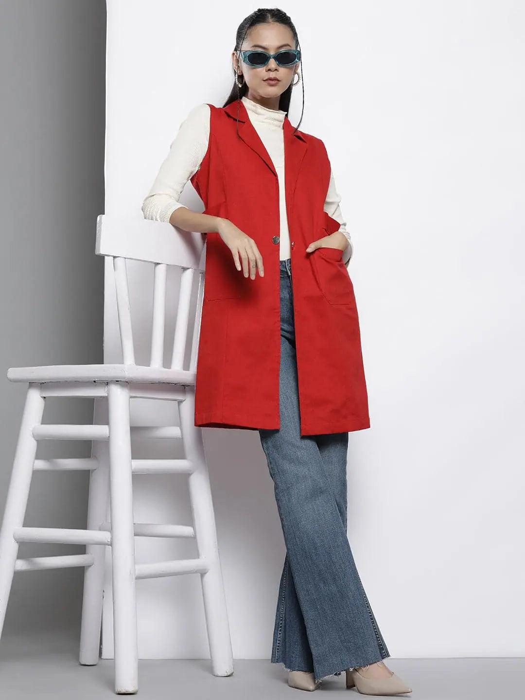 Red Longline Jacket Women's Fashion Outerwear Jackets
