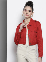 Women Solid Red Full Sleeve Jacket