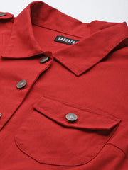 Women Solid Red Full Sleeve Jacket