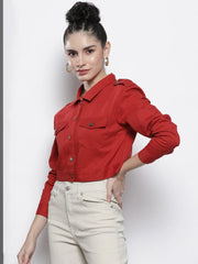 Women Solid Red Full Sleeve Jacket