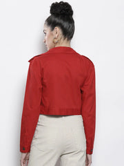 Women Solid Red Full Sleeve Jacket