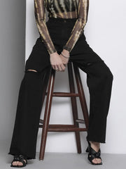 Women Black Distressed Slit Jeans-SFJEAN0220XS