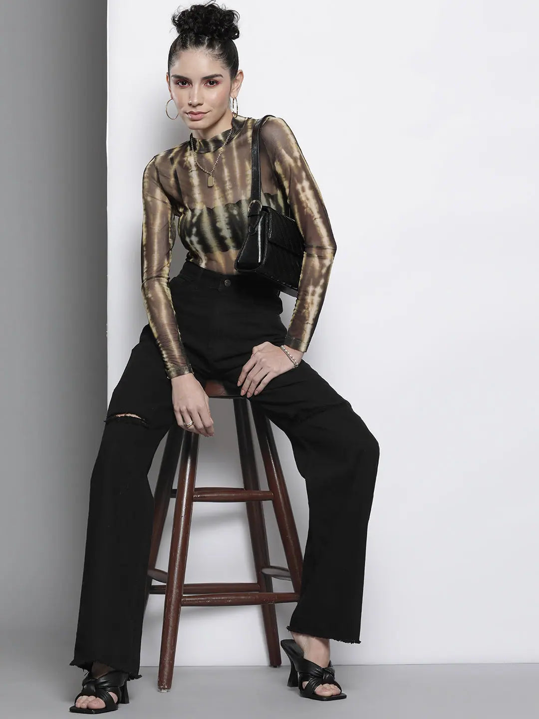 Black Distressed Slit Jeans - Party Wear Lehenga
