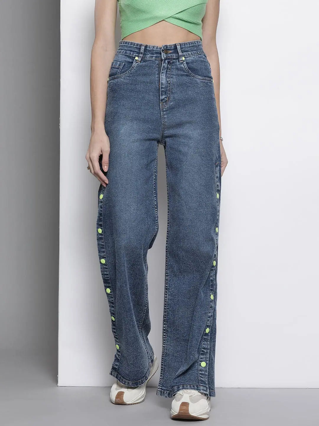 Blue Side Button Jeans | Women's Western Wear Outfits