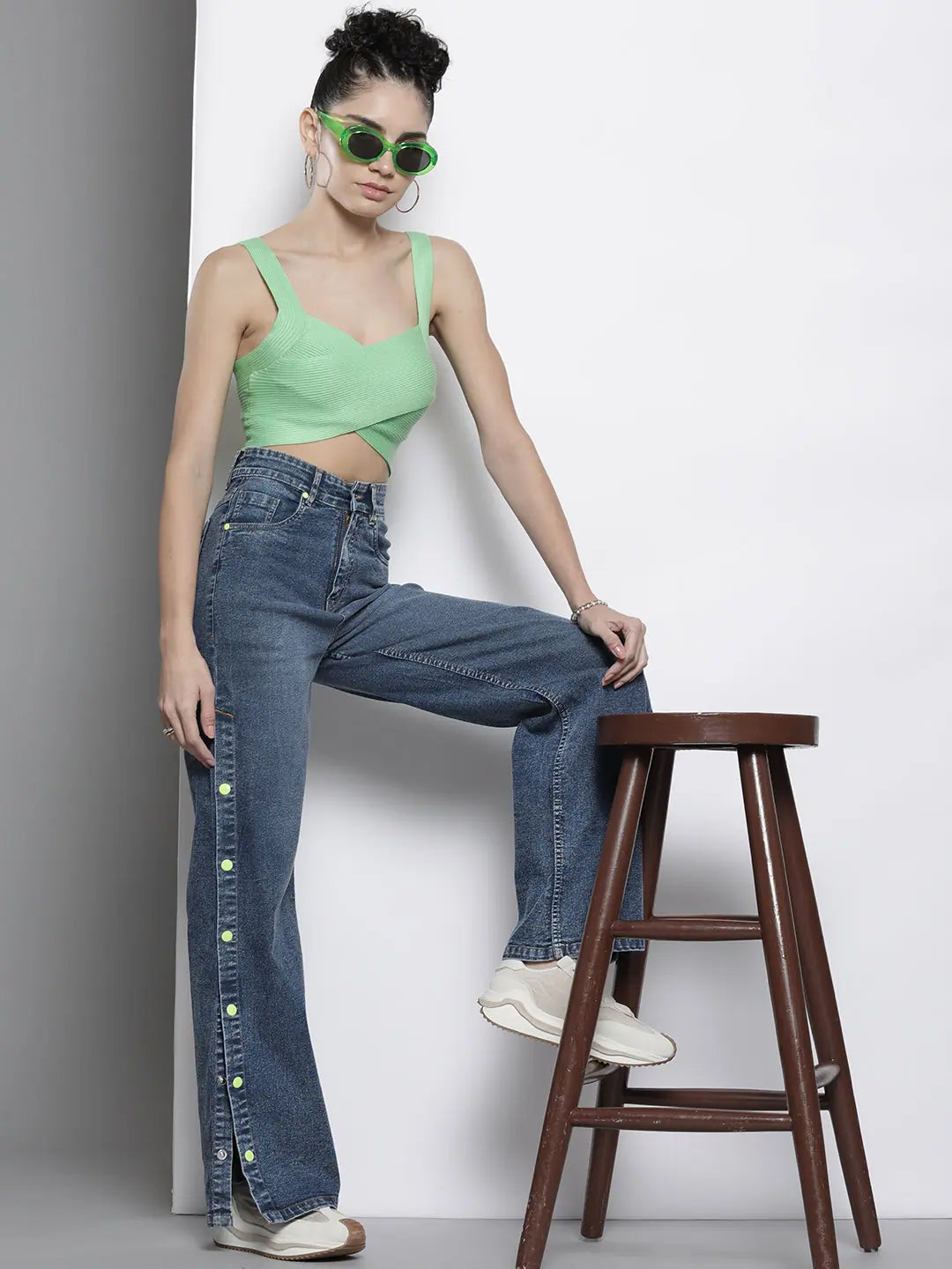 Blue Side Button Jeans | Women's Western Wear Outfits
