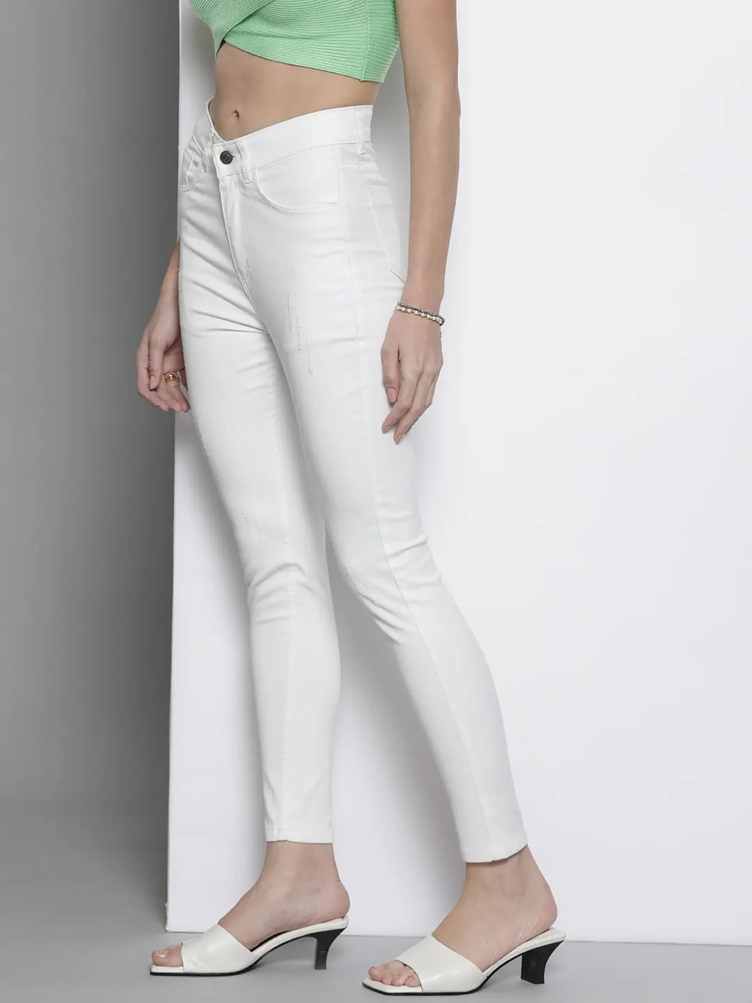 White Stretchable Skinny Jeans - Lehenga for Women