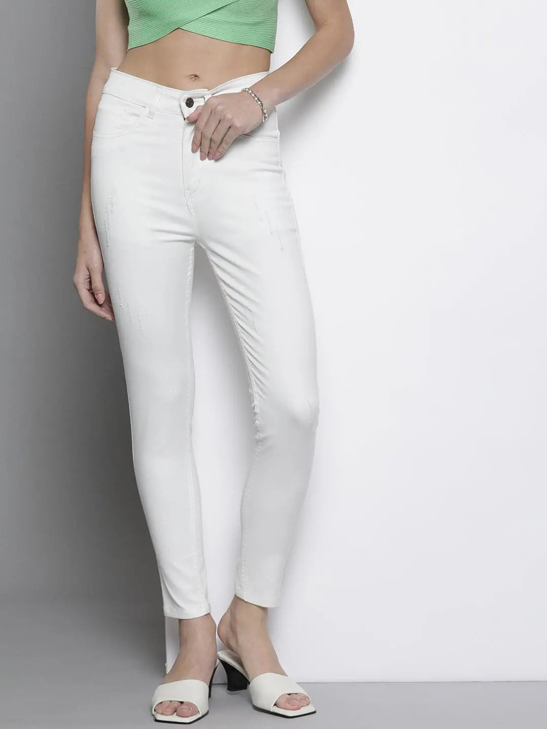 White Stretchable Skinny Jeans - Lehenga for Women