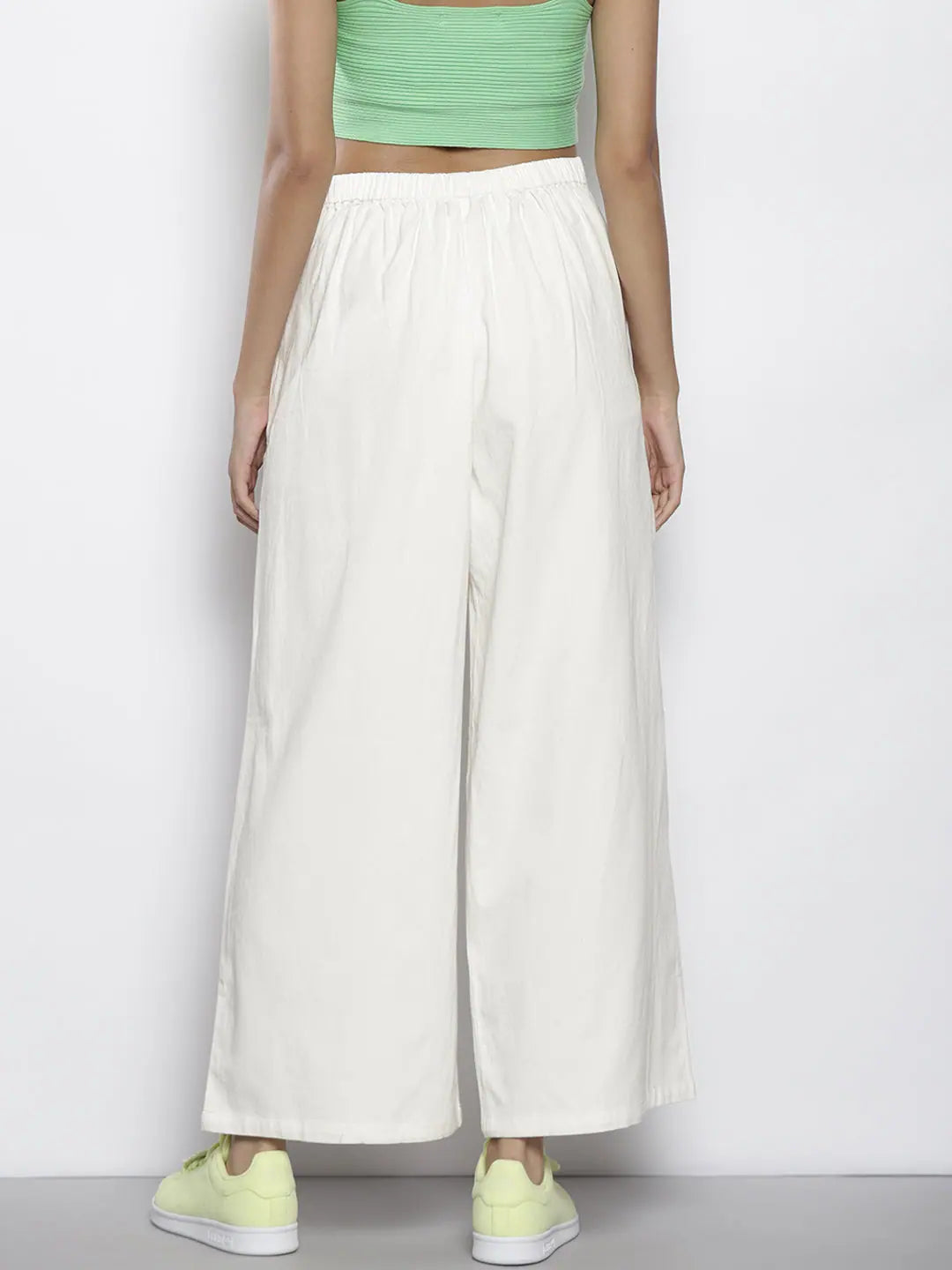 White Contrast Stitch Wide Leg Pants | Women's Western Wear