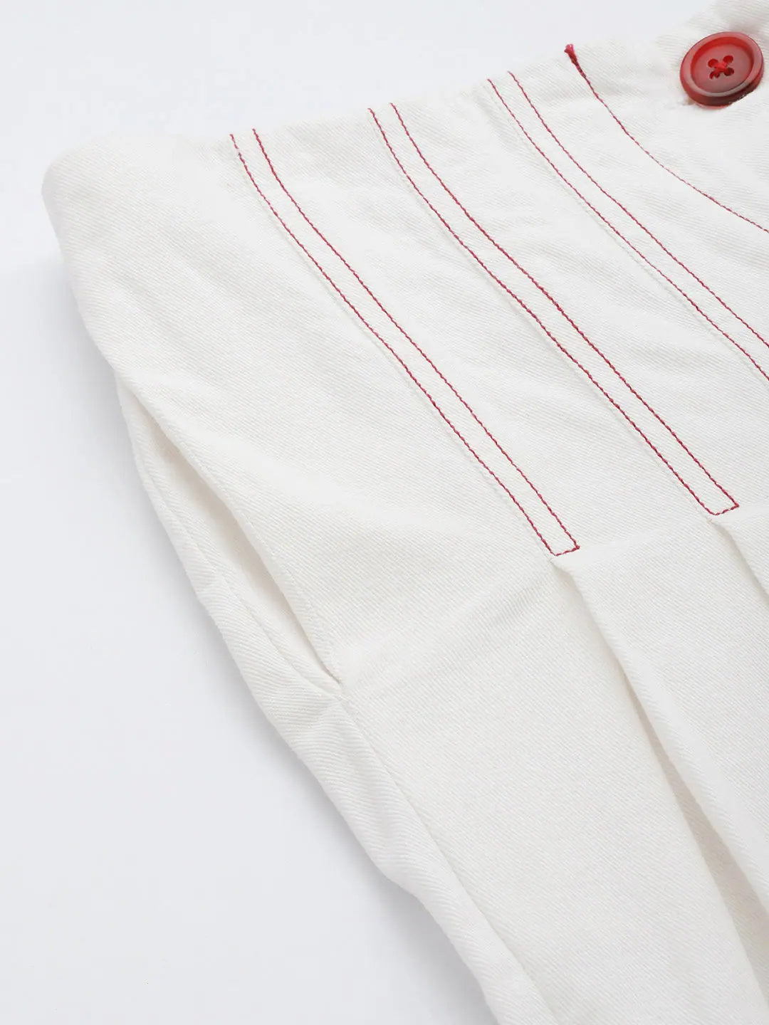 White Contrast Stitch Wide Leg Pants | Women's Western Wear