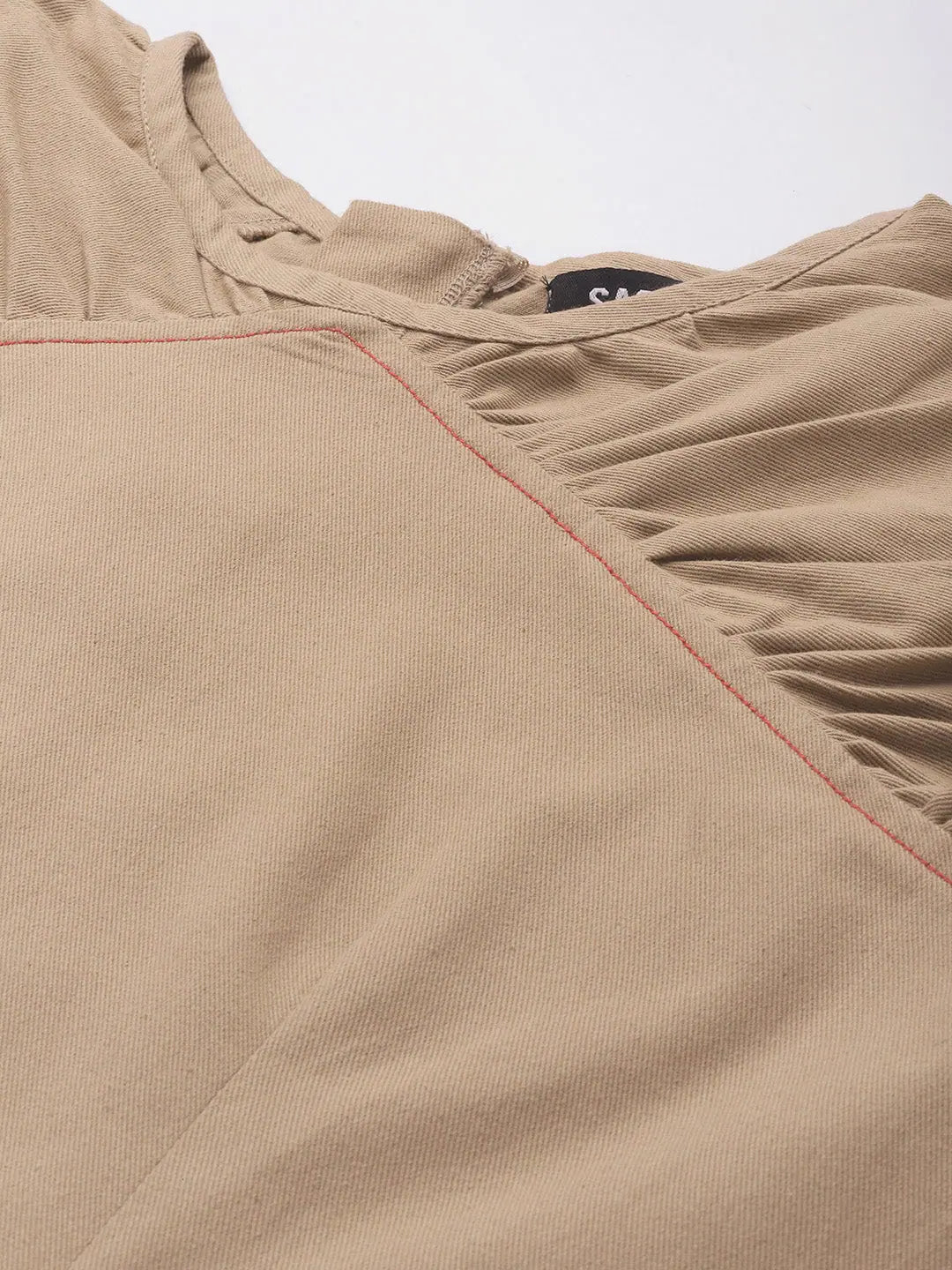 Women Khaki Twill Shift Dress | Contrast Stitch Detail