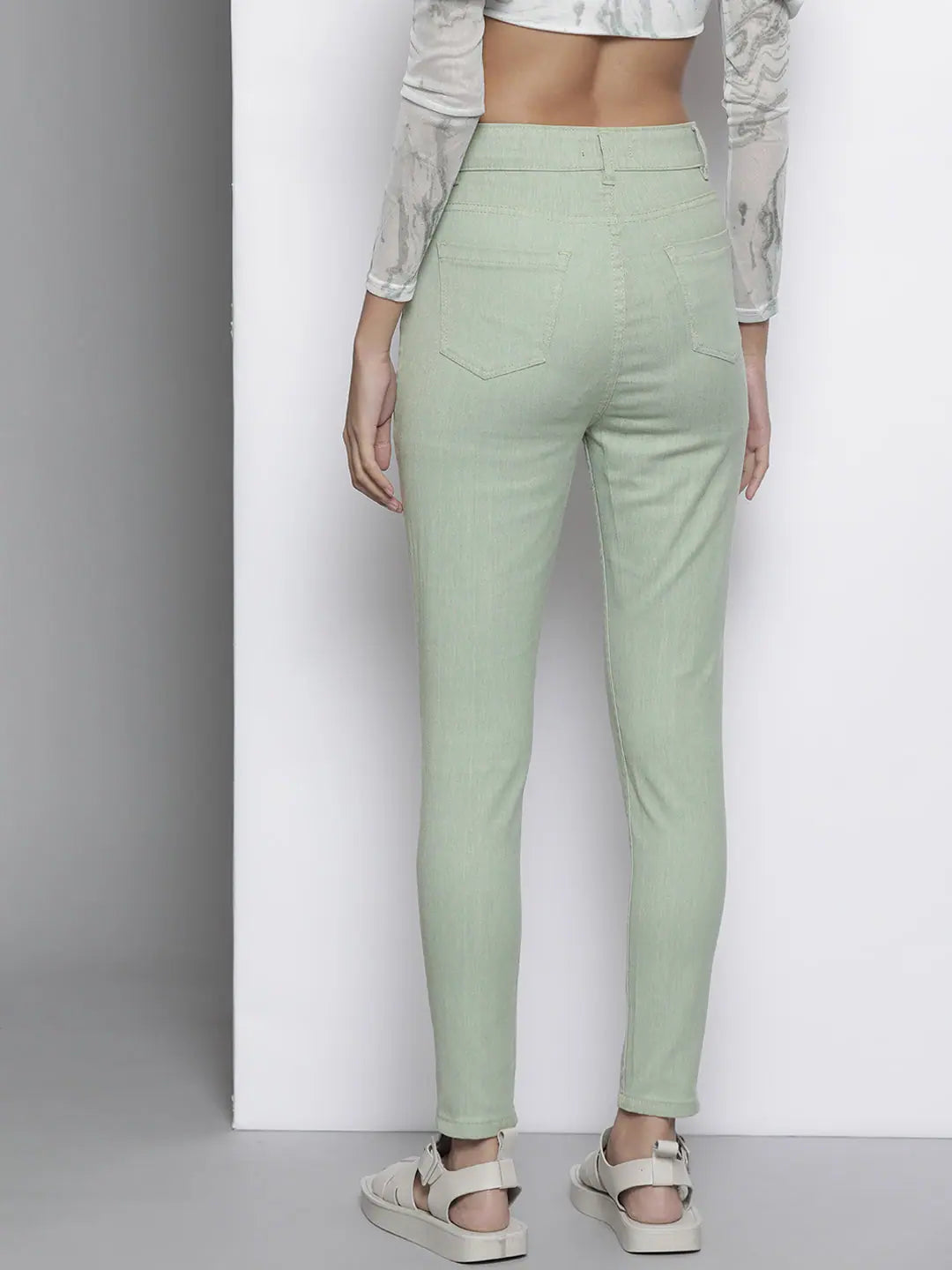 Safari Green Skinny Jeans - Stretch Twill, Distressed Look