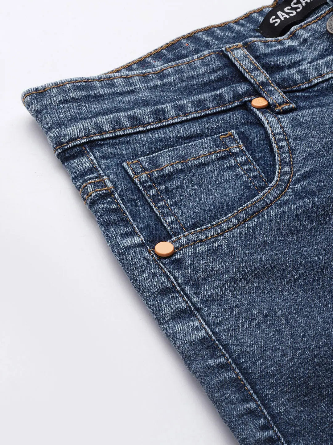 Dark Blue Stretch Straight Jeans - Front Zipper Detail