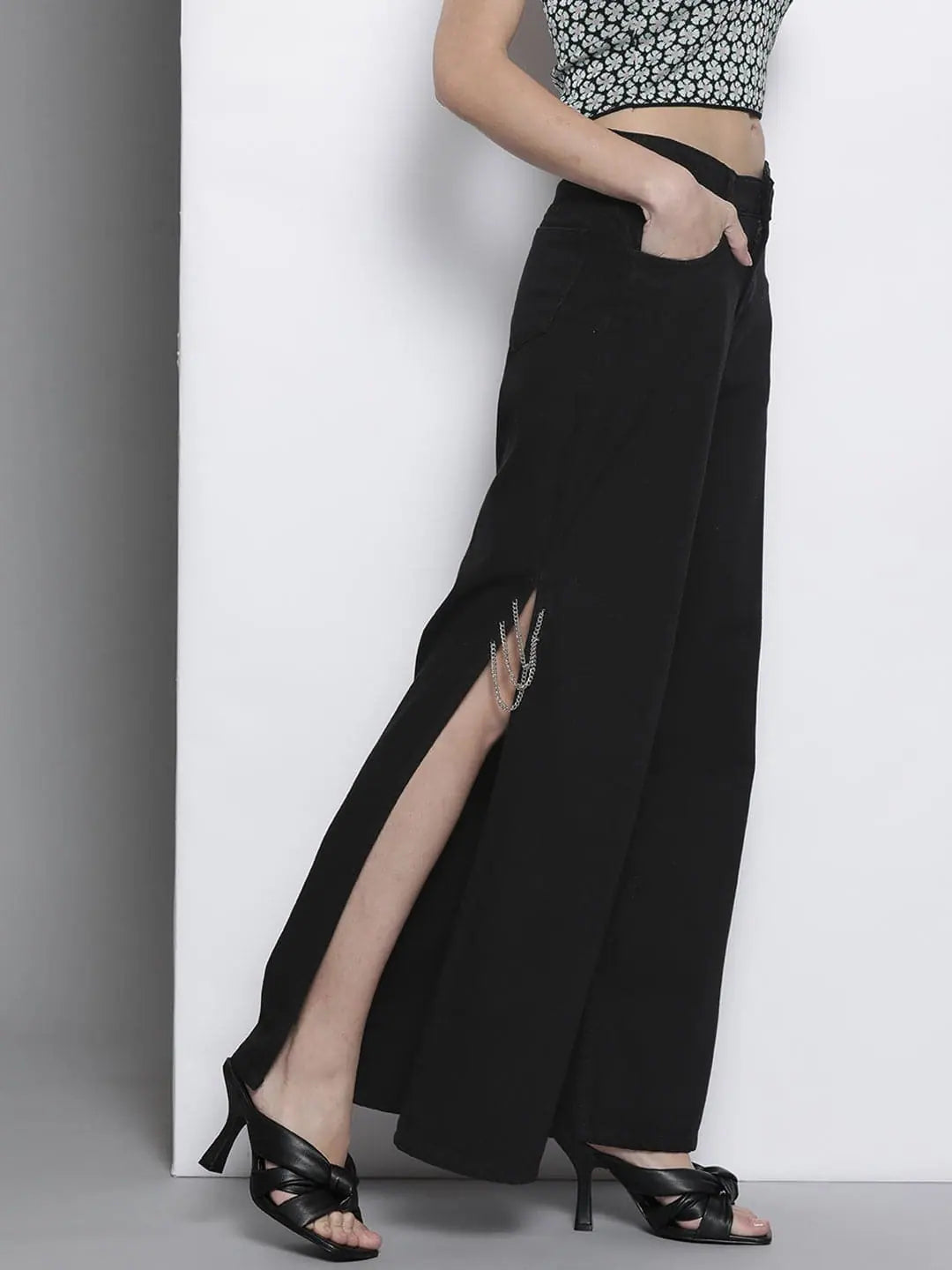 Black Side Chain Slit Jeans | Women's Western Wear