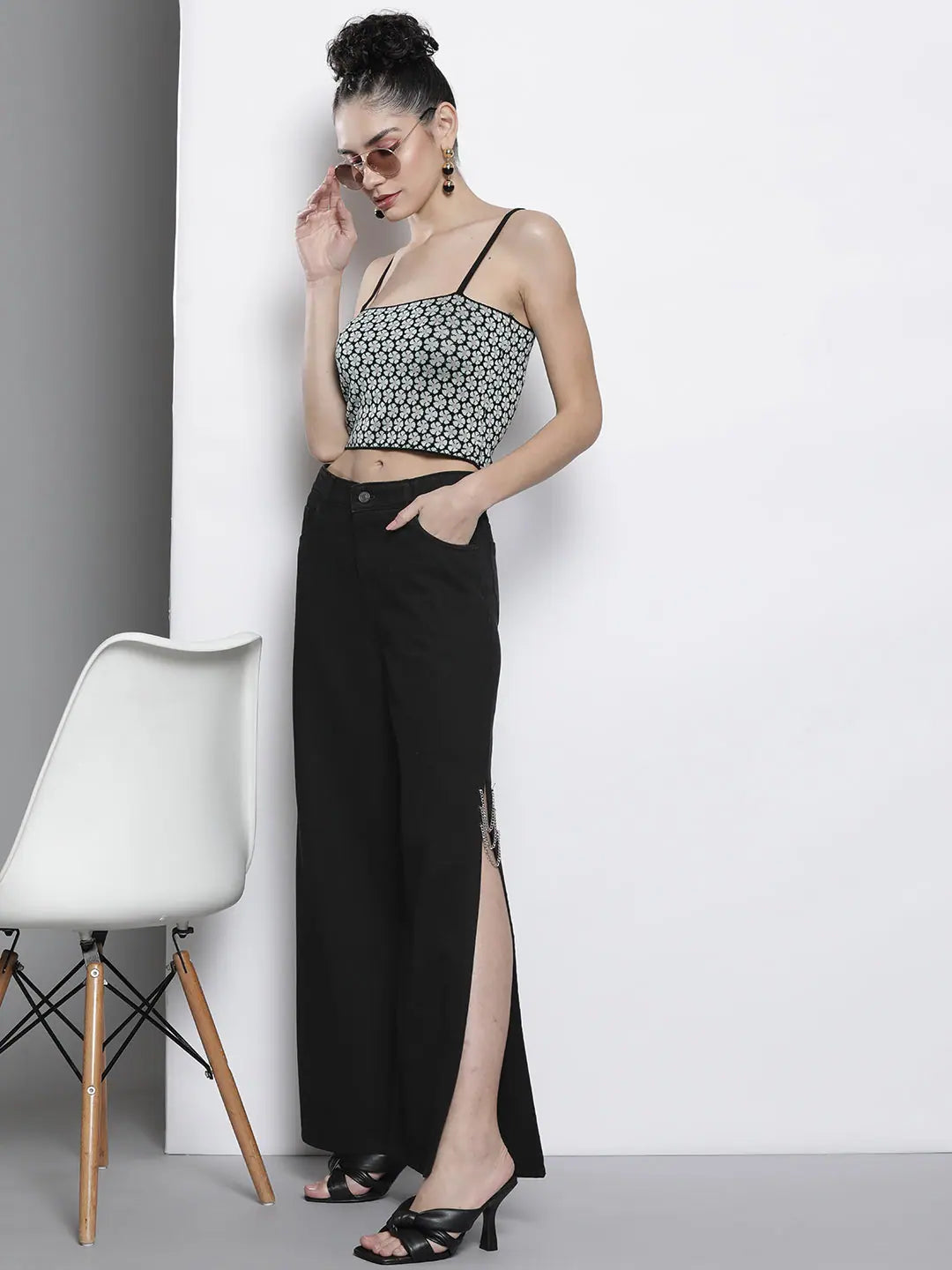 Black Side Chain Slit Jeans | Women's Western Wear