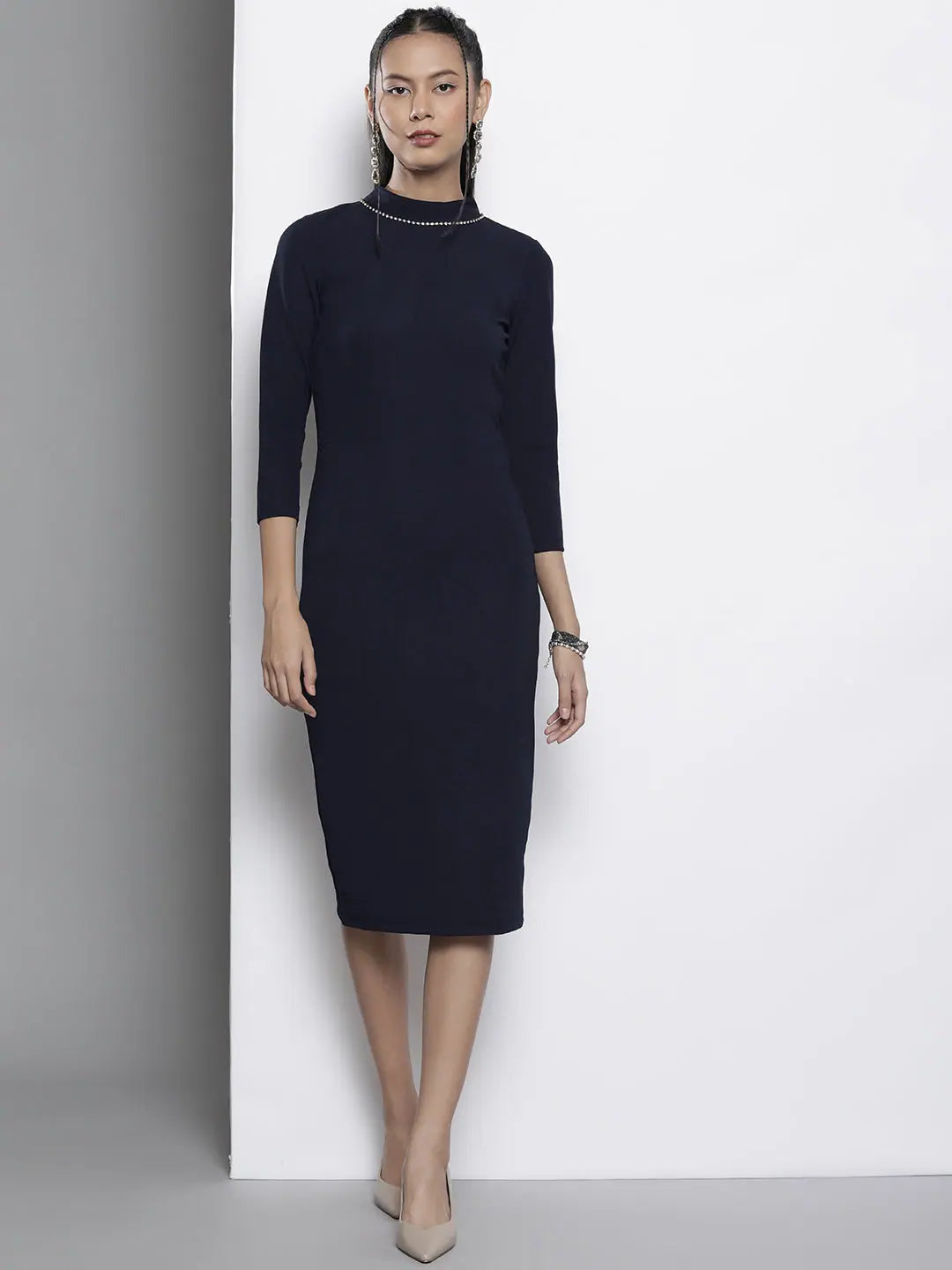 Navy Bodycon Dress | Women's Back Cut-Out Slim Fit Dress
