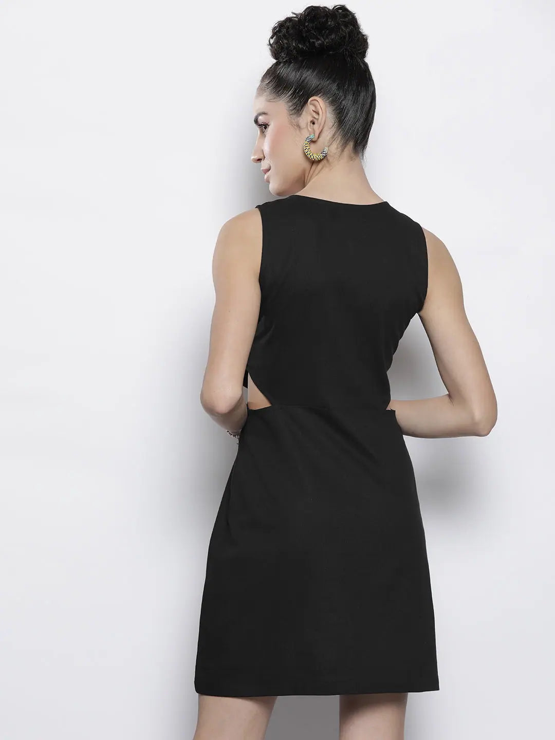 Black Twill Cut Out Dress - Women's A-Line Mini Dress